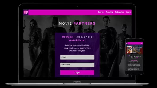 an image of a computer and cell phone displaying the Movie Partners project