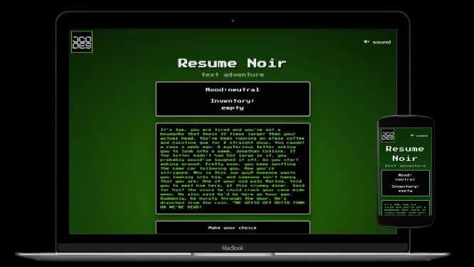 an image of a computer and cell phone displaying the Resume Noir project